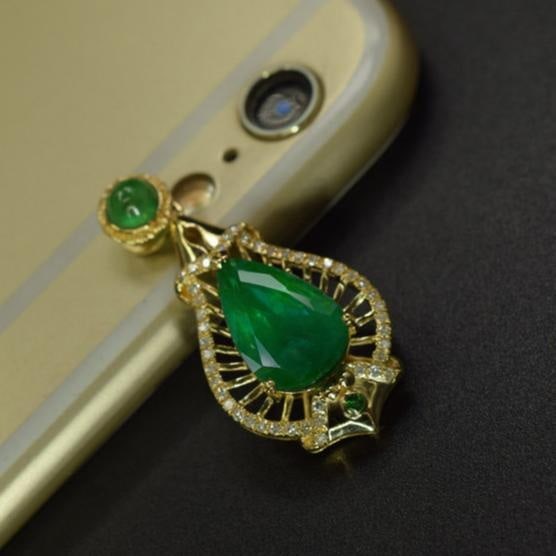 14k Gold 3.28 Ctw Natural Emerald & Diamond & Tsavorite Pendant( Without Chain ) - 4