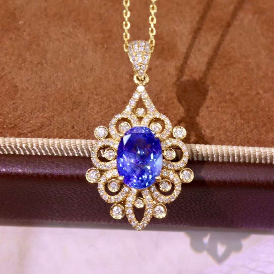 14k Gold 2.98 Ctw Natural Sapphire & Diamond Pendant( Without Chain ): Ref:231139121 // gold content:14k gold // main gemstone:sapphire // shape:oval // carat weight:2. 65ct // color:blue // treatment:natural // // adjacent gemstone 2 : diamond // shape:round // carat we