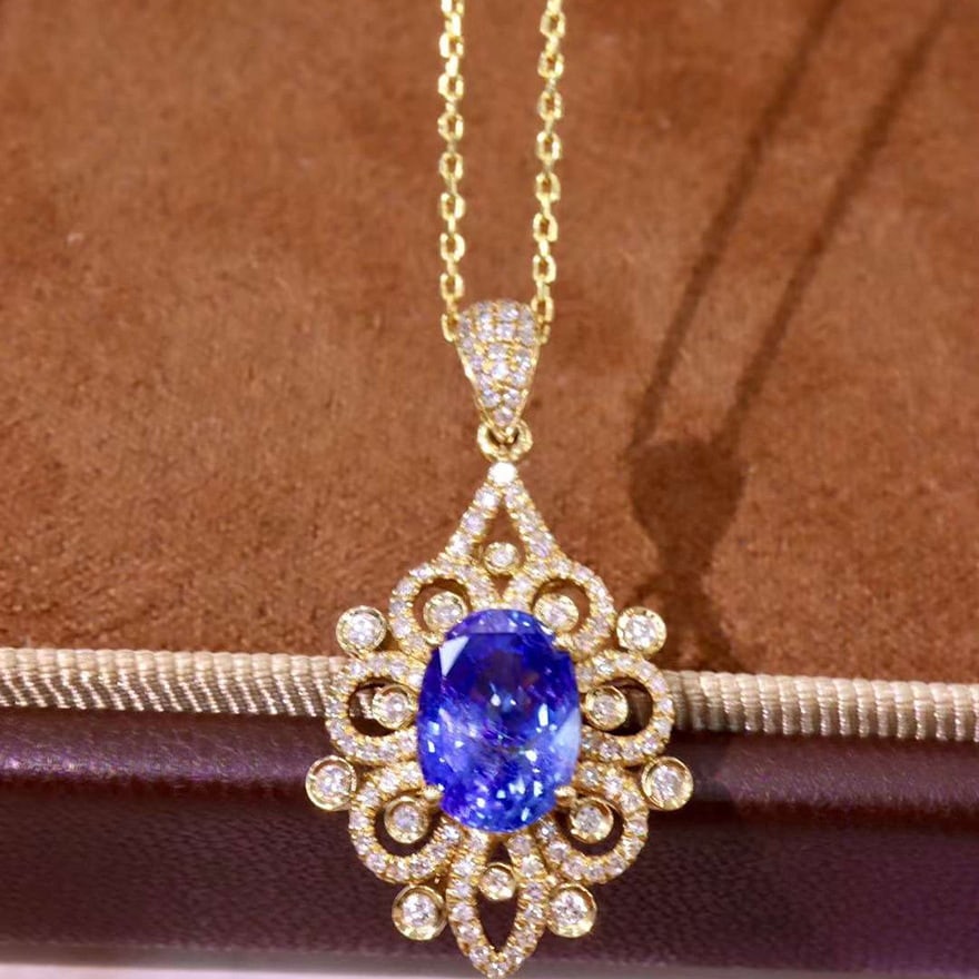 14k Gold 2.98 Ctw Natural Sapphire & Diamond Pendant( Without Chain ) - 4