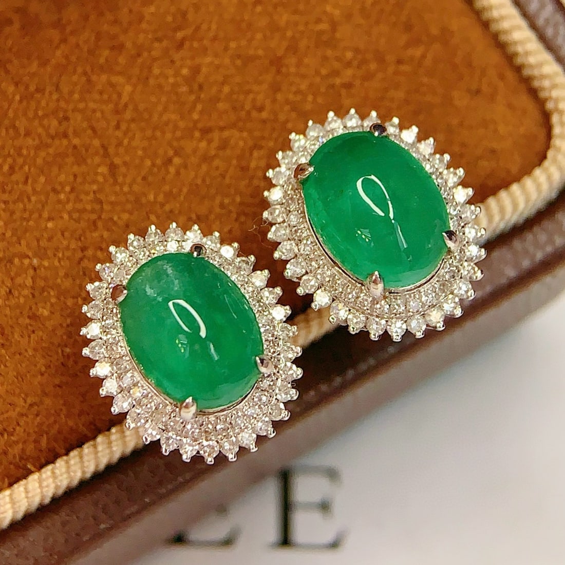 14k Gold 3.16 Ct Natural Emerald & Diamond Earrings - 2