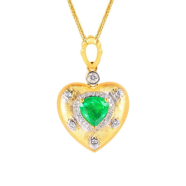 14k Gold 0.76 Ctw Natural Emerald & Diamond Pendant( Without Chain ) - 5