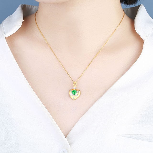 14k Gold 0.76 Ctw Natural Emerald & Diamond Pendant( Without Chain ) - 6