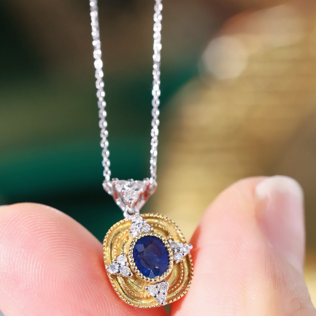 14k Gold 0.62 Ctw Natural Sapphire & Diamond Necklace - 3