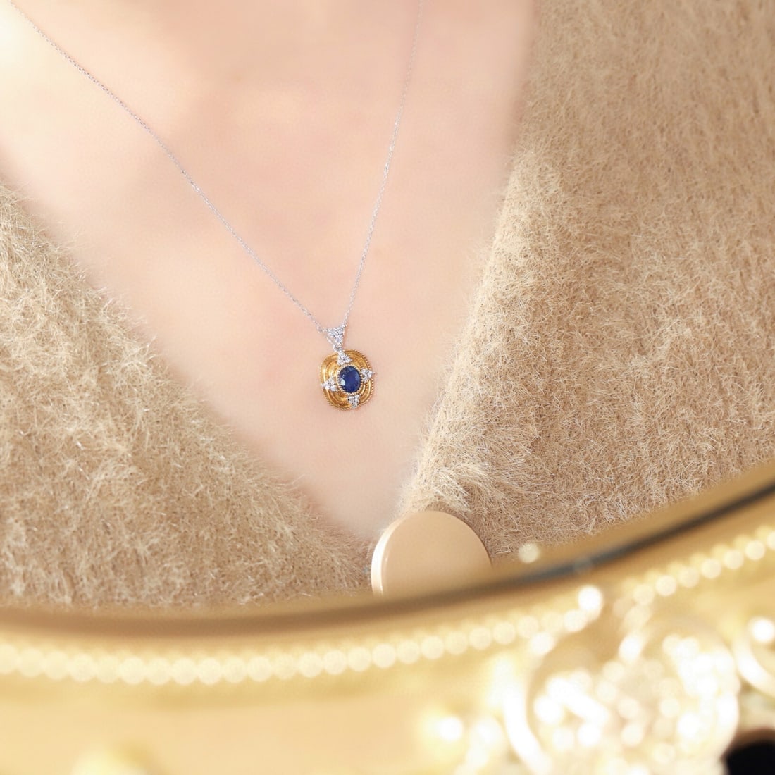 14k Gold 0.62 Ctw Natural Sapphire & Diamond Necklace - 8