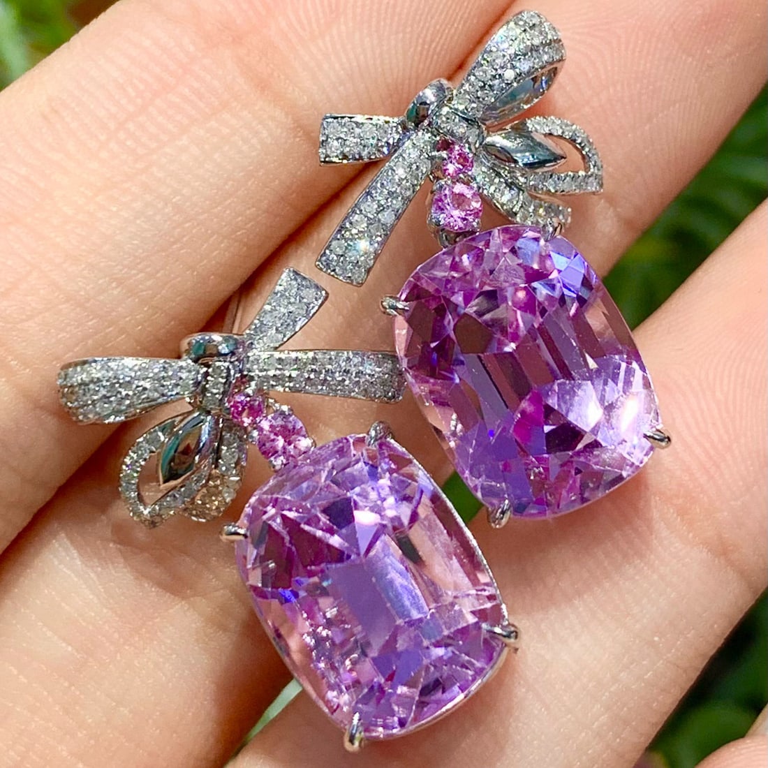 14k Gold 23.8 Ct Natural Kunzite & Diamond Earrings - 9