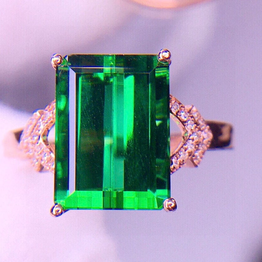 14k Gold 5.12 Ct Natural Tourmaline & Diamond Ring - 4