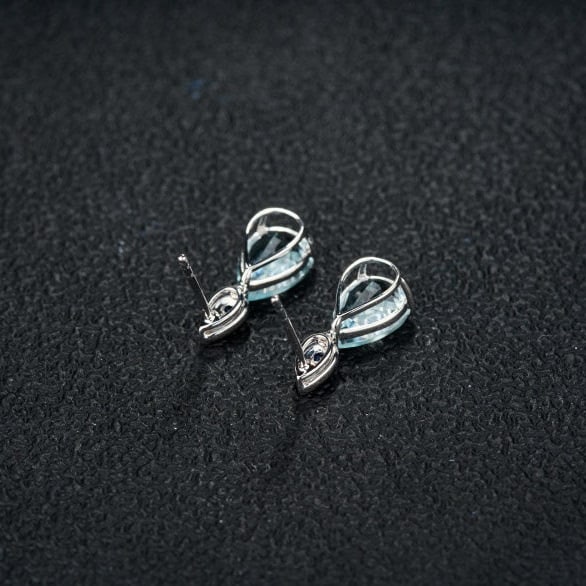 14k Gold 3.66 Ct Natural Aquamarine & Sapphire Earrings - 2