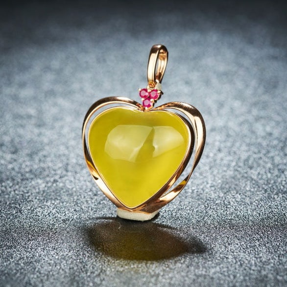 14k Gold 30.58 Ct Natural Prehnite & Ruby Pendant( Without Chain ) - 3