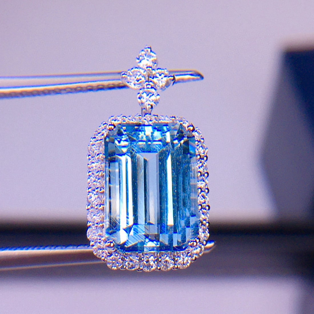 14k Gold 3.56 Ct Natural Aquamarine & Diamond Pendant( Without Chain ) - 2