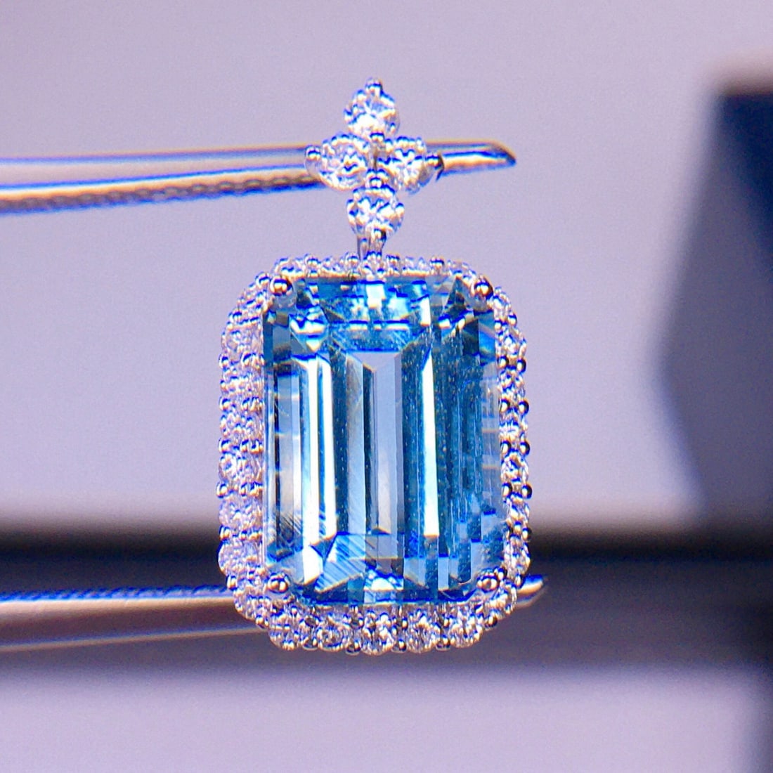 14k Gold 3.56 Ct Natural Aquamarine & Diamond Pendant( Without Chain ) - 4