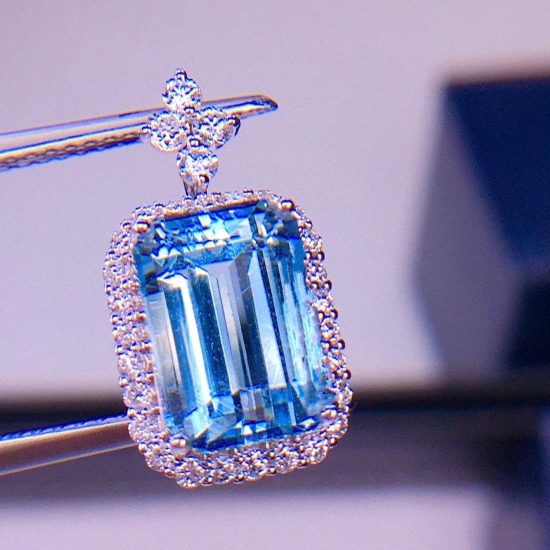 14k Gold 3.56 Ct Natural Aquamarine & Diamond Pendant( Without Chain ) - 5