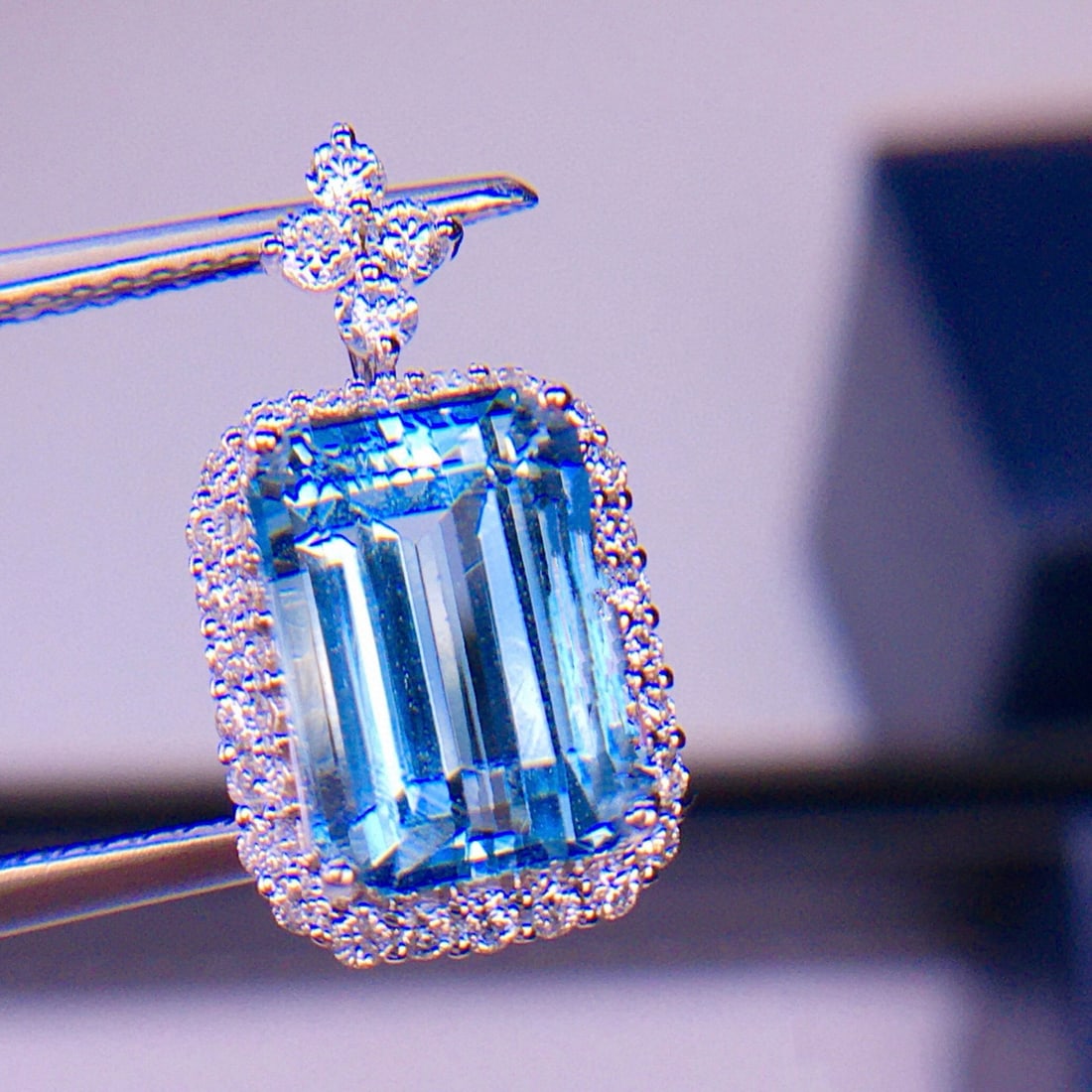 14k Gold 3.56 Ct Natural Aquamarine & Diamond Pendant( Without Chain ) - 6