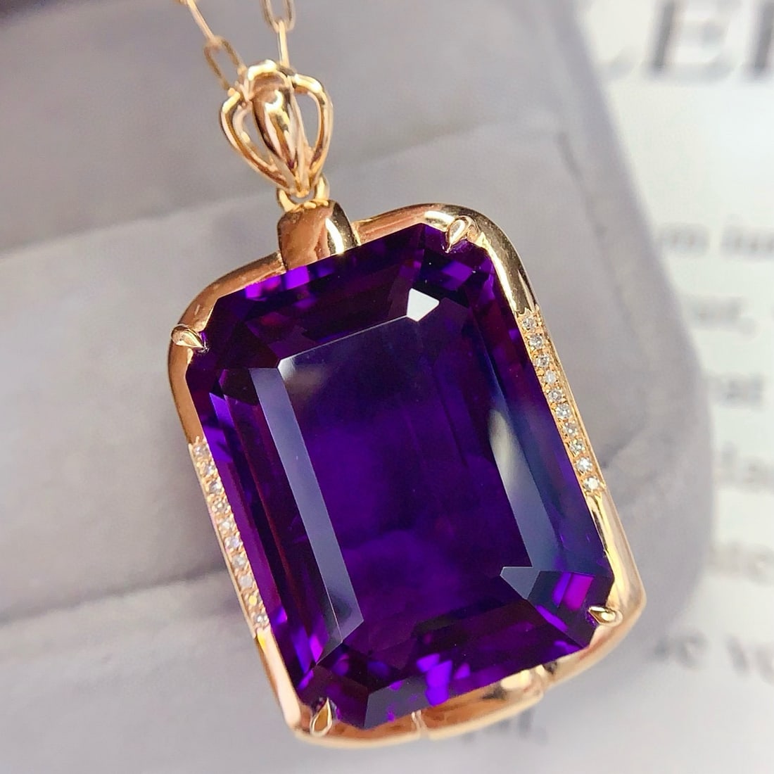 14k Gold 25.4 Ct Natural Amethyst & Diamond Pendant( Without Chain ) - 4