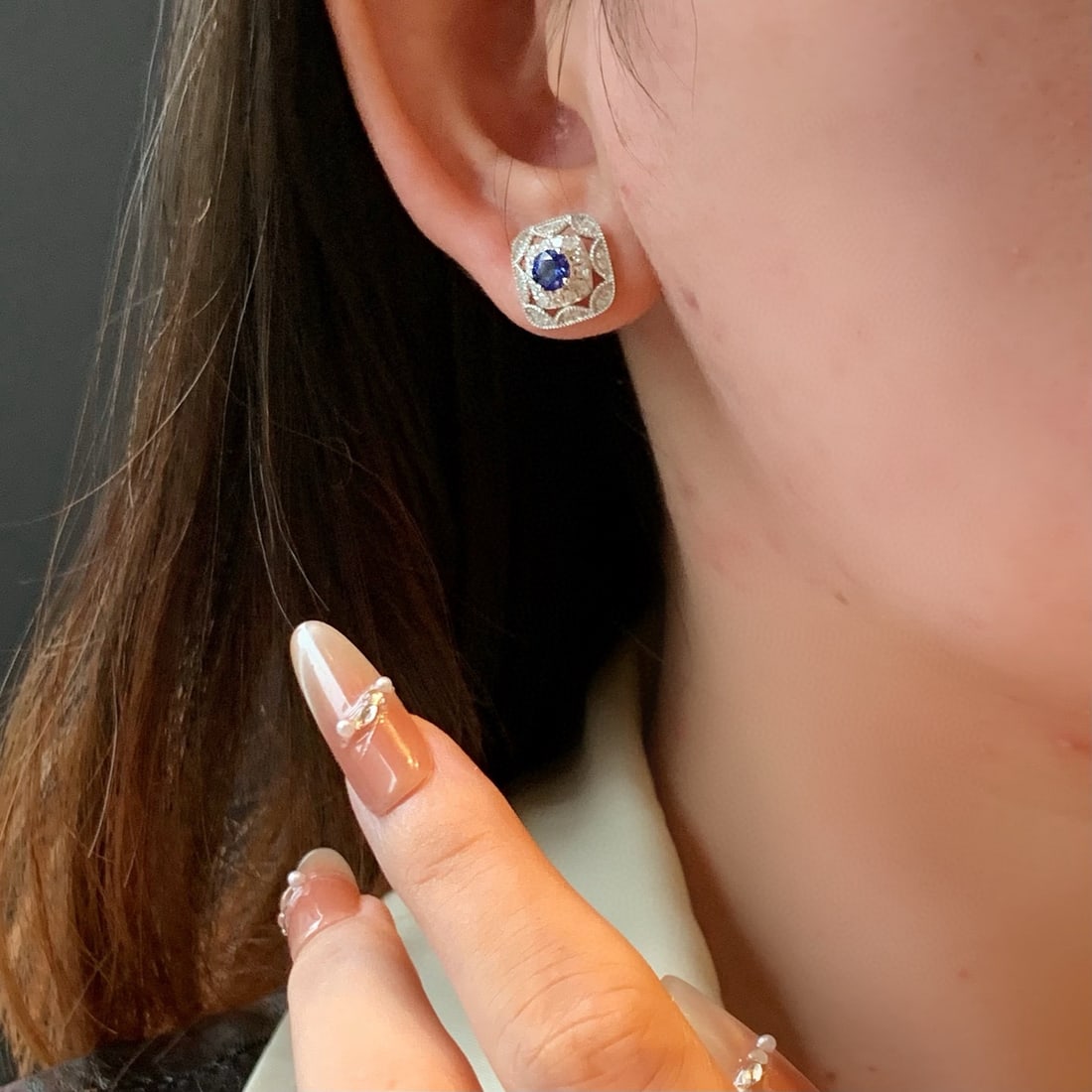 14k Gold 1.41 Ctw Natural Sapphire & Diamond Earrings - 4