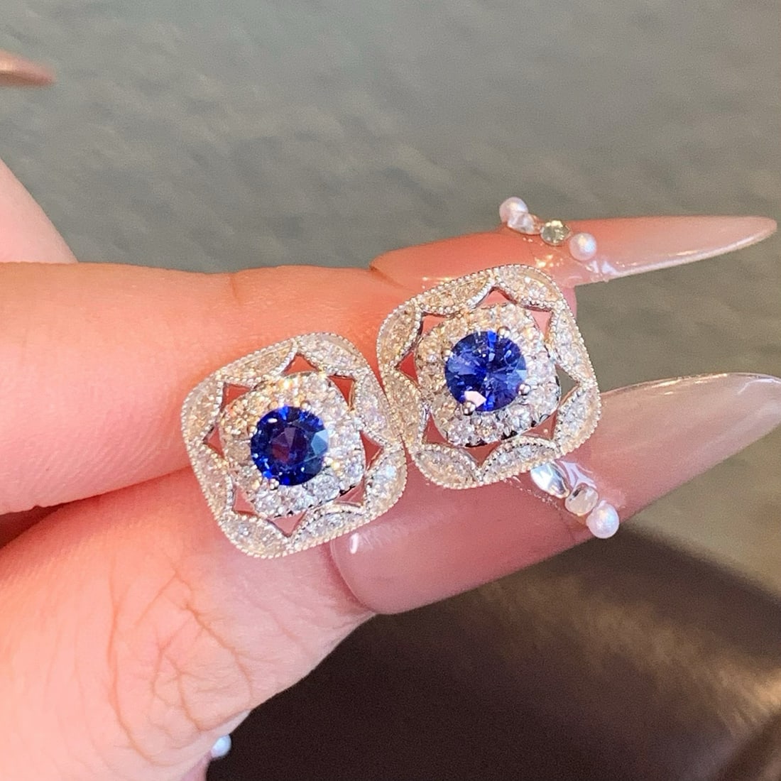 14k Gold 1.41 Ctw Natural Sapphire & Diamond Earrings - 6