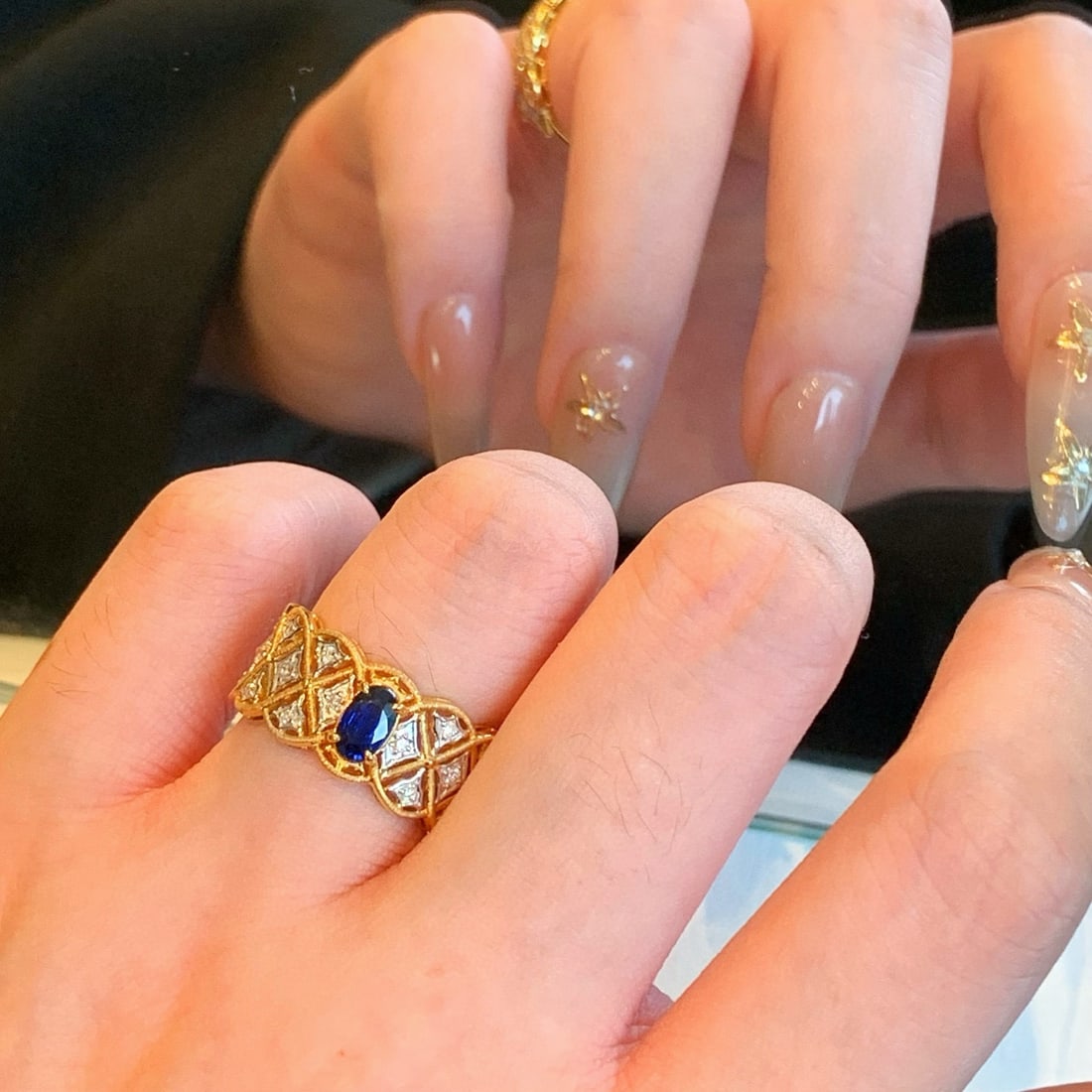 14k Gold 0.86 Ctw Natural Sapphire & Diamond Ring - 7