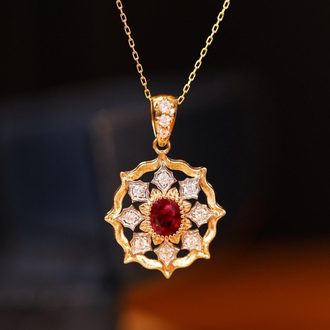 14k Gold 1.07 Ctw Natural Ruby & Diamond Pendant( Without Chain ) (1 of 8)