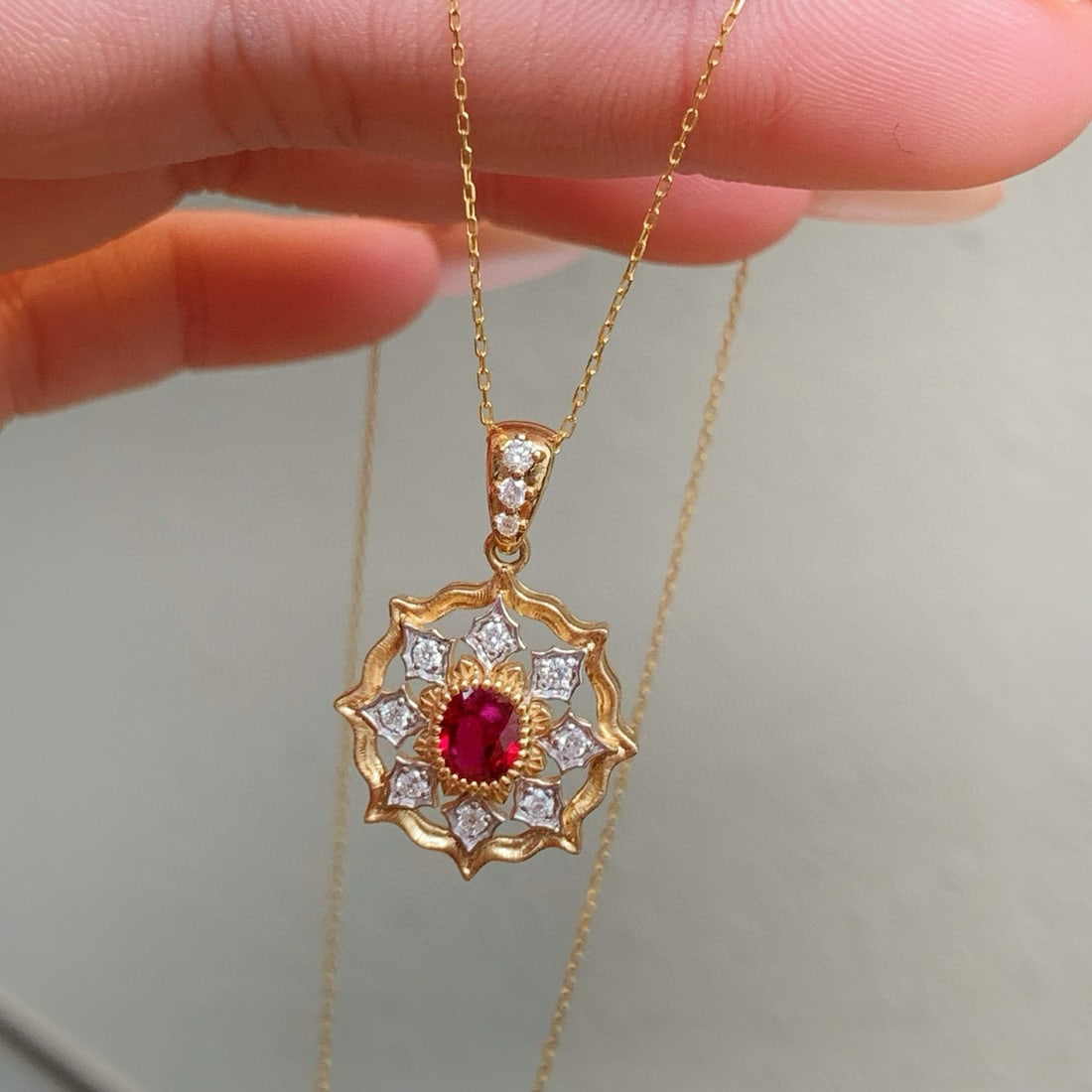 14k Gold 1.07 Ctw Natural Ruby & Diamond Pendant( Without Chain ) - 4