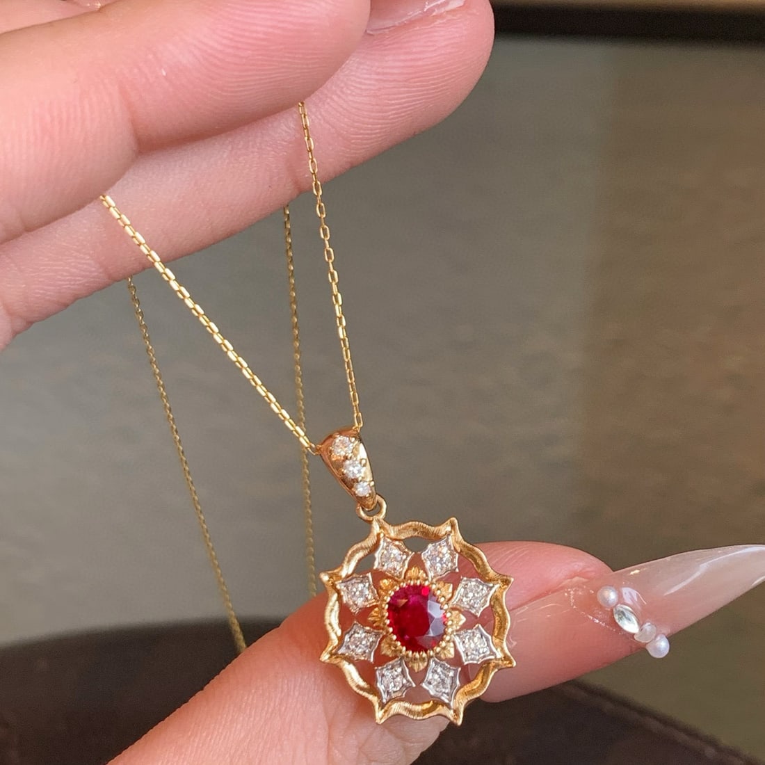 14k Gold 1.07 Ctw Natural Ruby & Diamond Pendant( Without Chain ) - 5