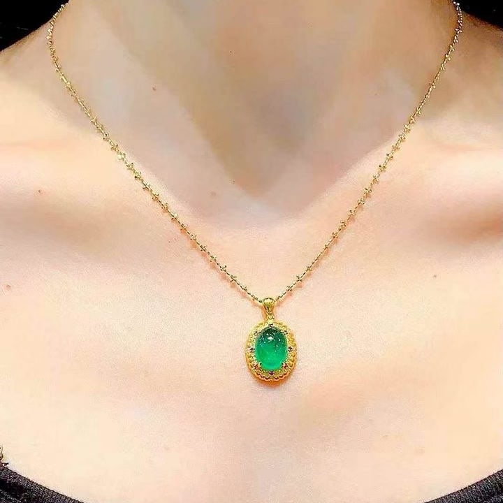 14k Gold 4.65 Ct Natural Emerald & Diamond Pendant( Without Chain ) - 2