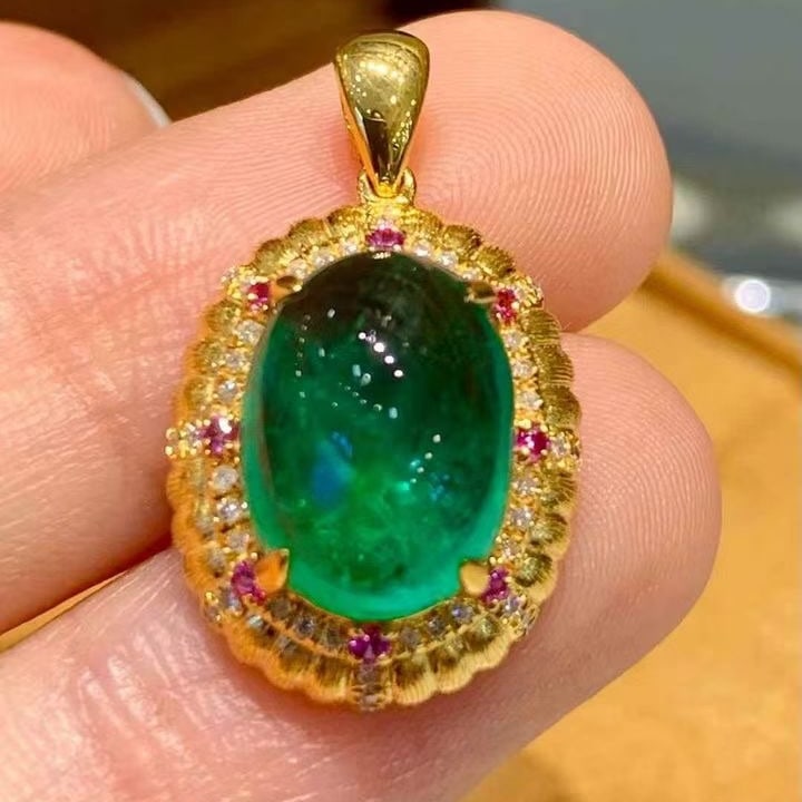 14k Gold 4.65 Ct Natural Emerald & Diamond Pendant( Without Chain ) - 4