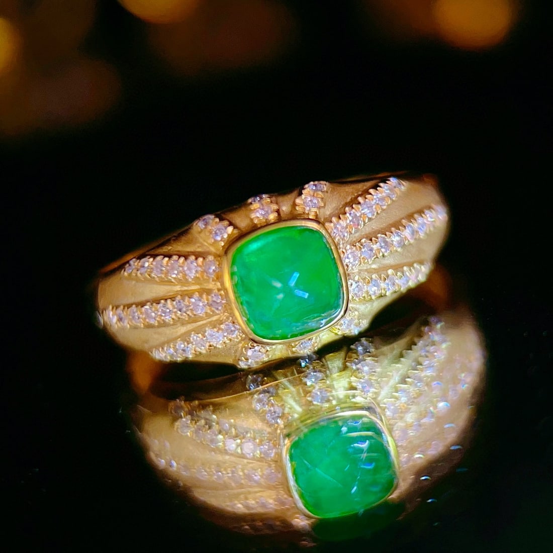 14k Gold 0.5 Ct Natural Emerald & Diamond Ring - 5