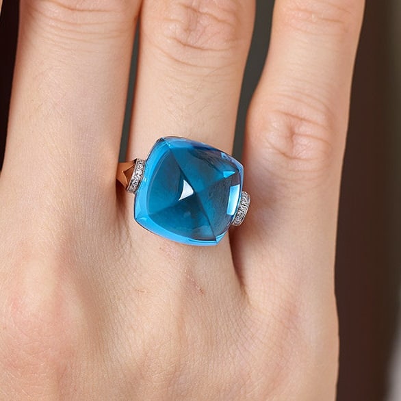 14k Gold 22.56 Ct Natural Topaz & Diamond Ring - 8