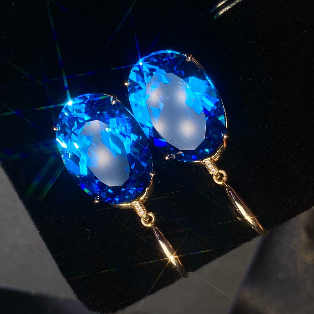 14k Gold 20.3 Ct Natural Topaz & Diamond Earrings - 3