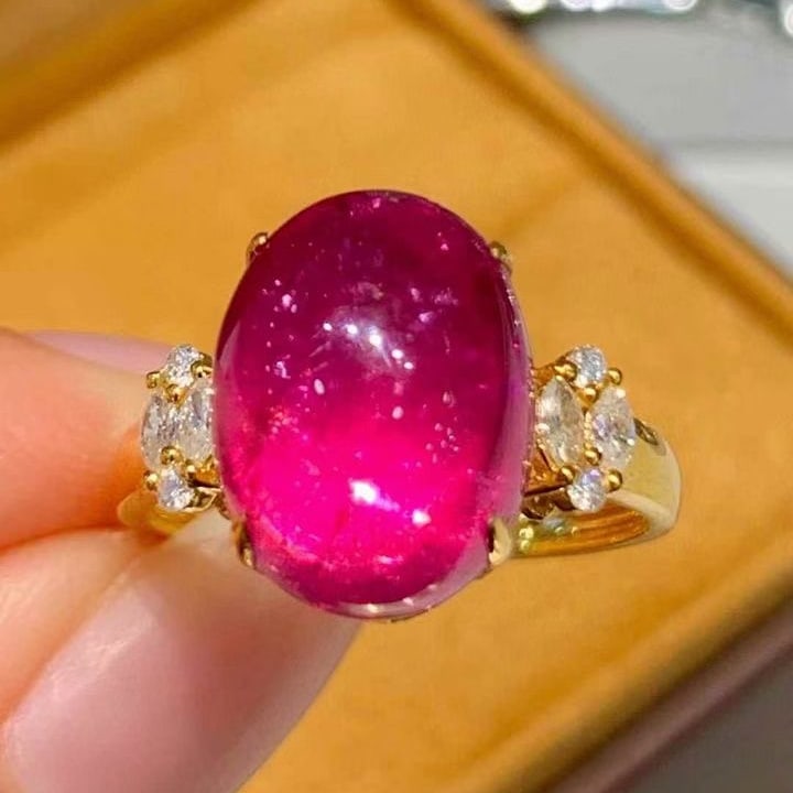 14k Gold 8.65 Ct Natural Tourmaline & Diamond Ring - 2