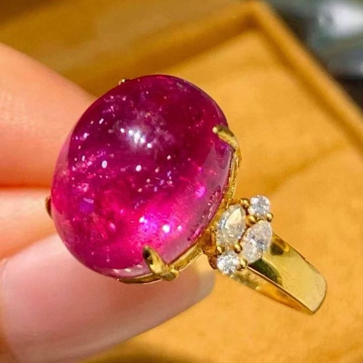 14k Gold 8.65 Ct Natural Tourmaline & Diamond Ring - 3