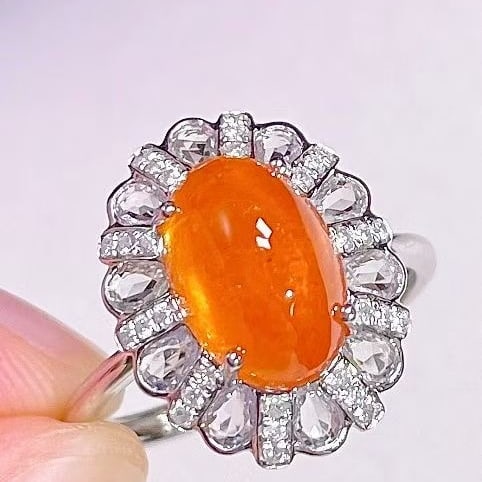 14k Gold 5.55 Ctw Natural Spessartine & Diamond & Sapphire Ring - 2