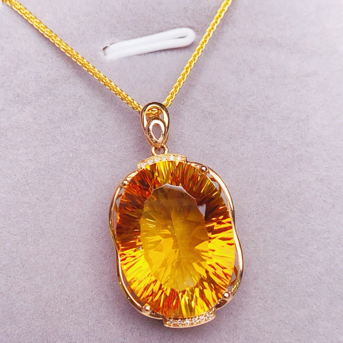 14k Gold 15.08 Ctw Natural Citrine & Diamond Pendant( Without Chain ) - 2