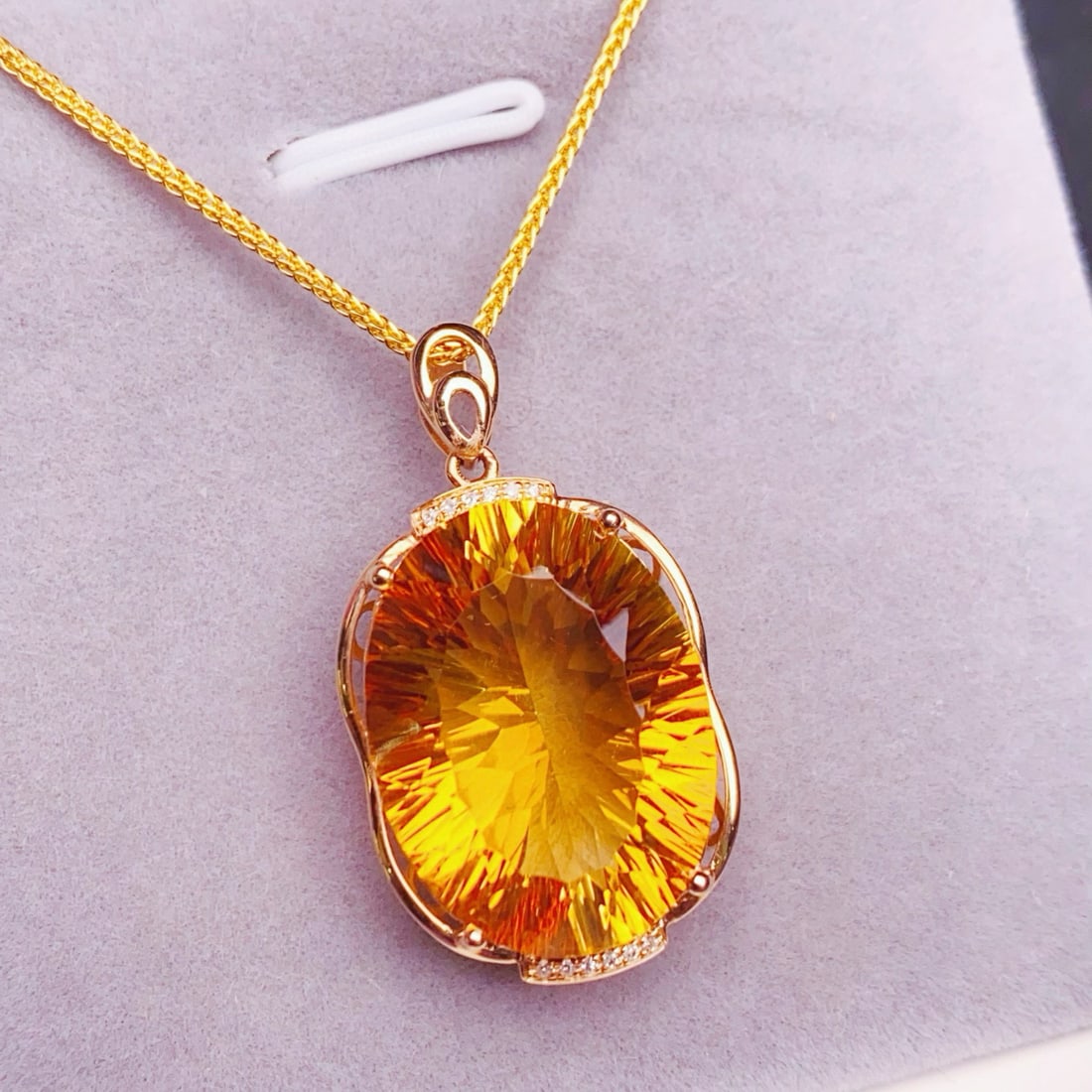 14k Gold 15.08 Ctw Natural Citrine & Diamond Pendant( Without Chain ) - 3