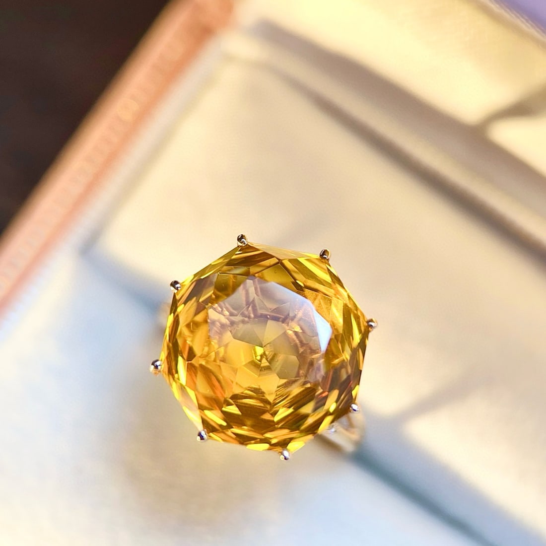 14k Gold 10.58 Ctw Natural Citrine & Diamond Ring - 2