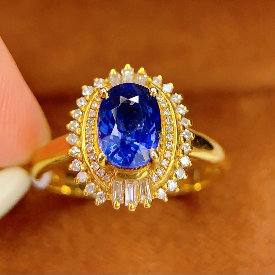 14k Gold 1.11 Ct Natural Sapphire & Diamond Ring: Ref:231139211 // gold content:14k gold // ring size:7. 25us // // main gemstone:sapphire // shape:oval // carat weight:1. 11ct // color:blue // treatment:natural // // adjacent gemstone 2 : diamond //