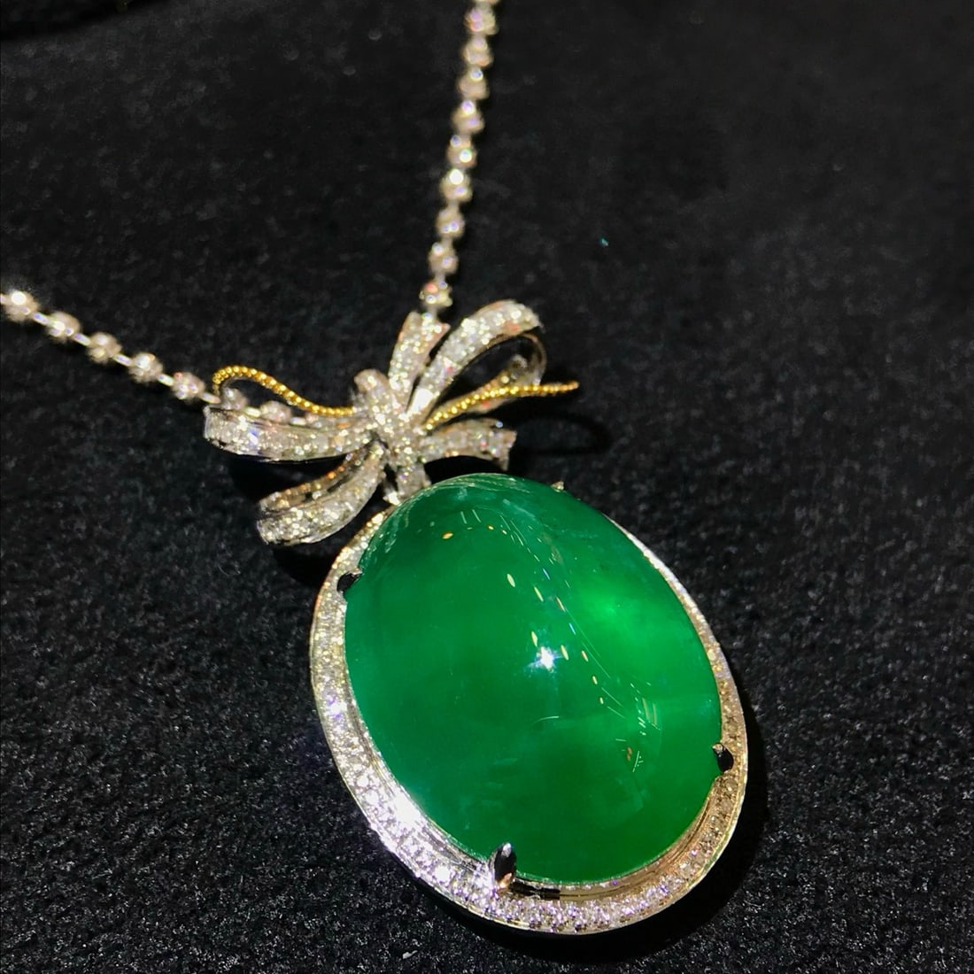 14k Gold 19.42 Ctw Natural Emerald & Diamond Pendant( Without Chain ) - 2