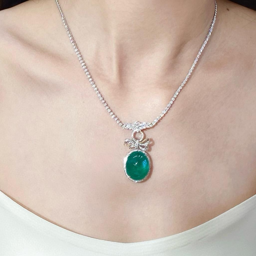 14k Gold 19.42 Ctw Natural Emerald & Diamond Pendant( Without Chain ) - 5