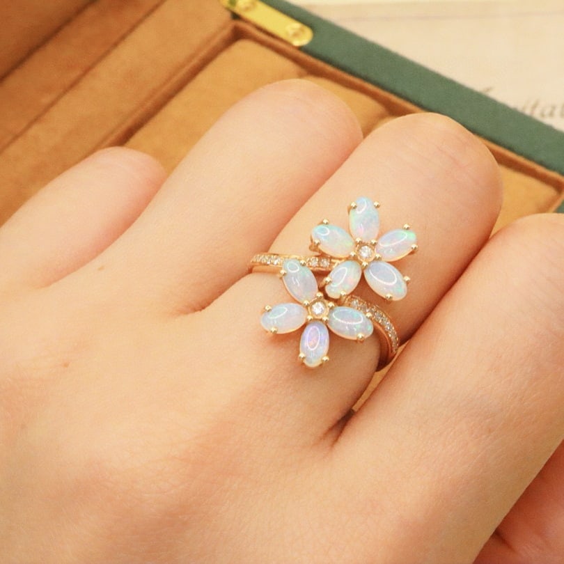 14k Gold 1.78 Ctw Natural Opal & Diamond Ring - 6