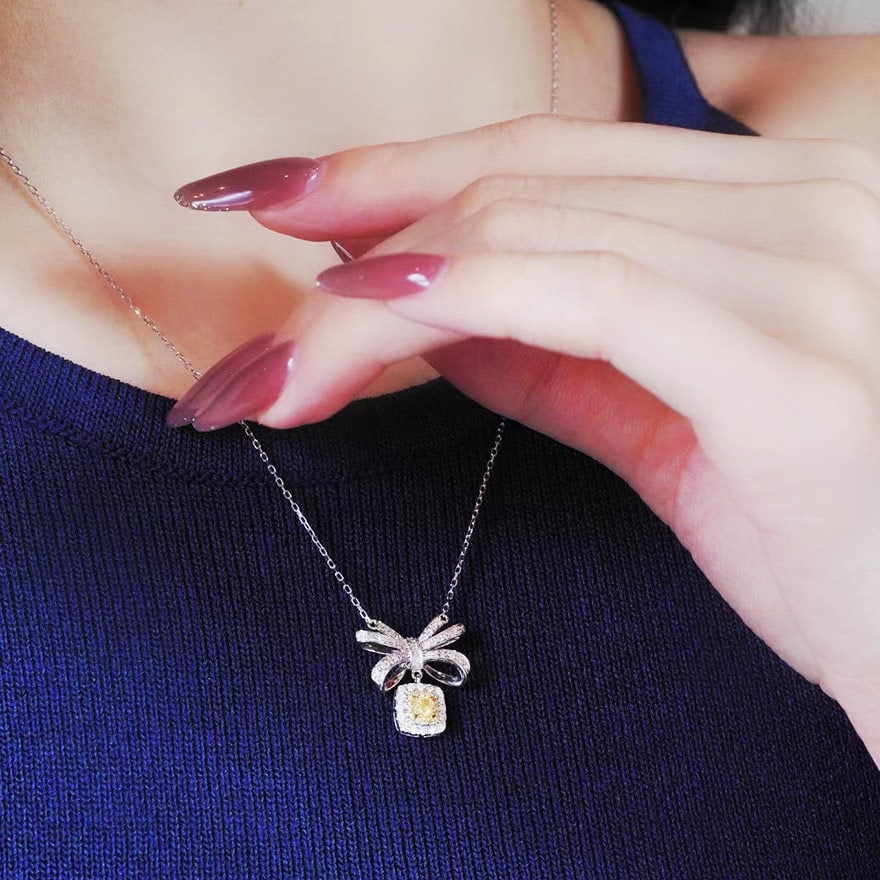 14k Gold 0.78 Ctw Natural Yellow Diamond & Diamond Necklace - 5