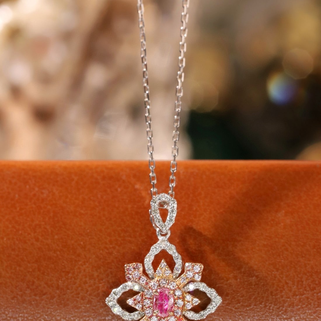 14k Gold 0.40 Ctw Natural Pink Diamond & Diamond Necklace: Ref:231139226 // gold content:14k gold // main gemstone:pink diamond // shape:oval // carat weight:0. 12ct // color:pink // treatment:natural // // adjacent gemstone 2 : diamond // shape:round //