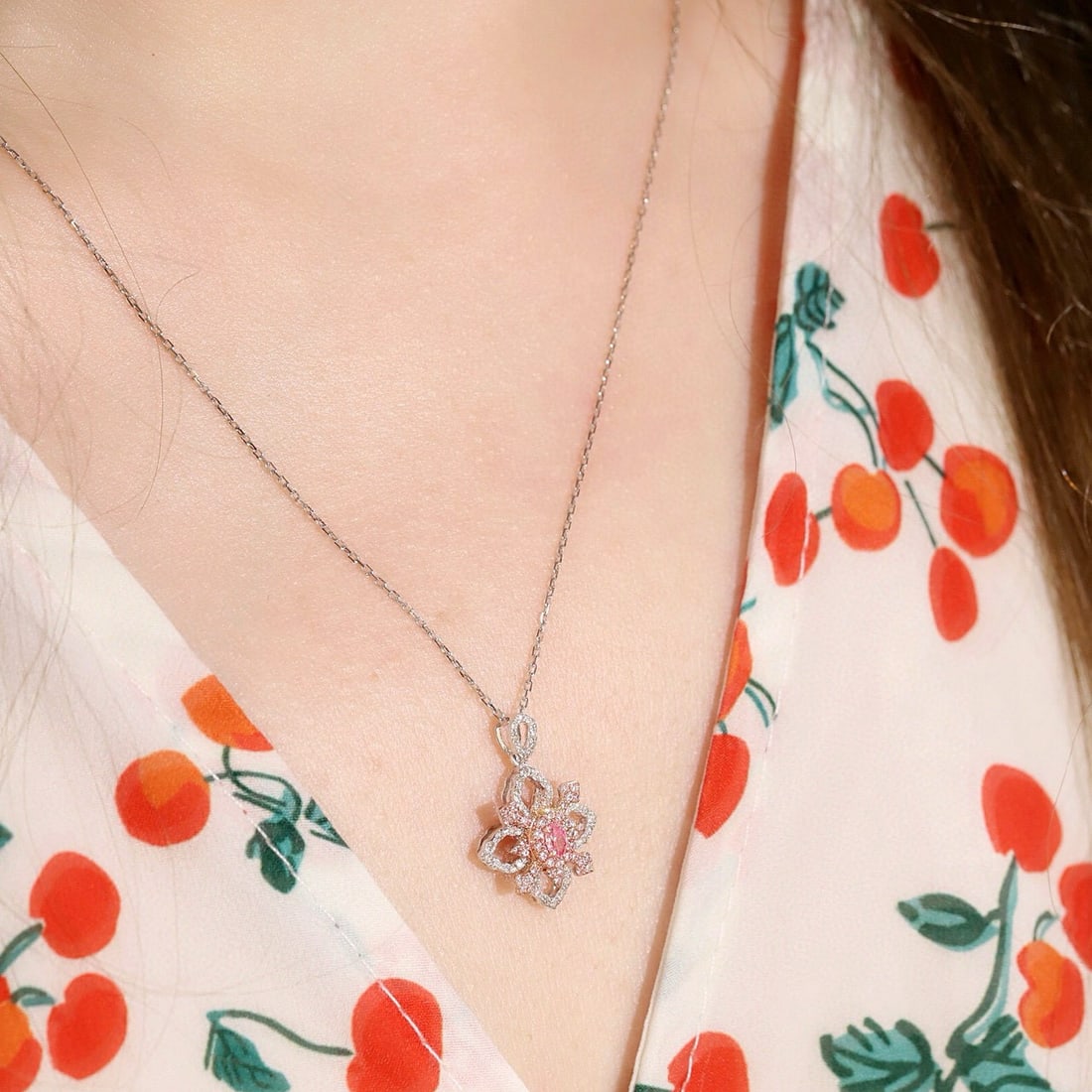 14k Gold 0.40 Ctw Natural Pink Diamond & Diamond Necklace - 8