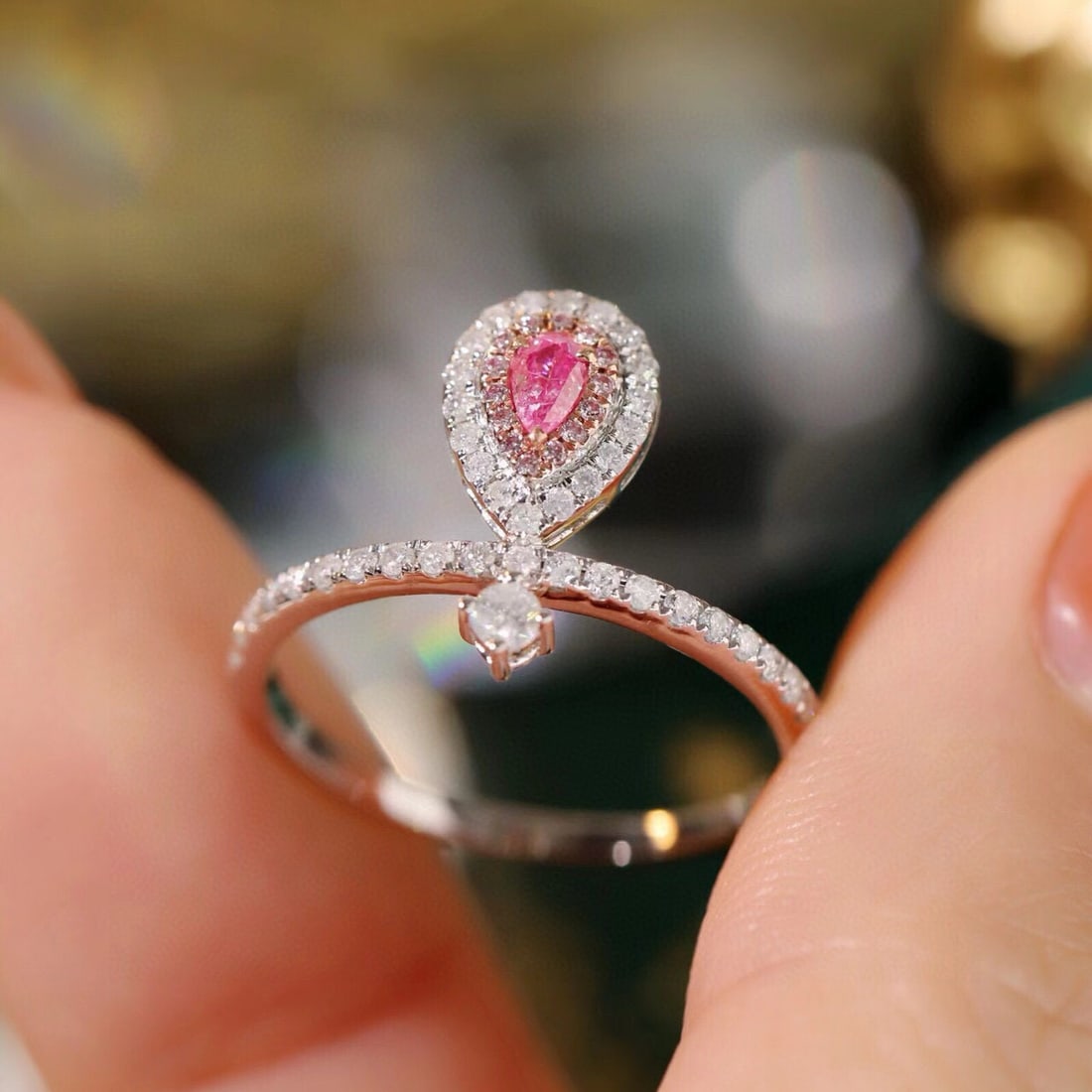 14k Gold 0.45 Ctw Natural Pink Diamond & Diamond Ring - 4