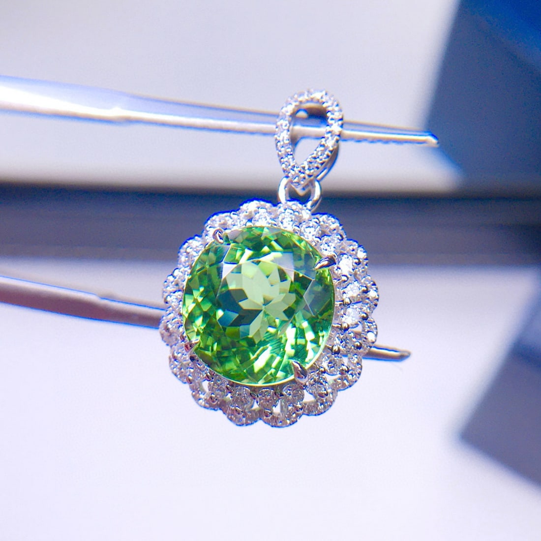 14k Gold 3.89 Ct Natural Tourmaline & Diamond Pendant( Without Chain ) - 2