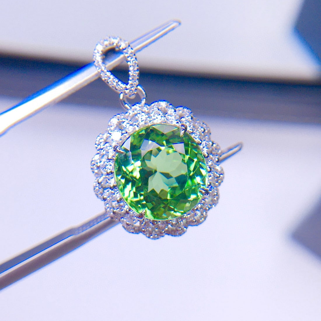 14k Gold 3.89 Ct Natural Tourmaline & Diamond Pendant( Without Chain ) - 3