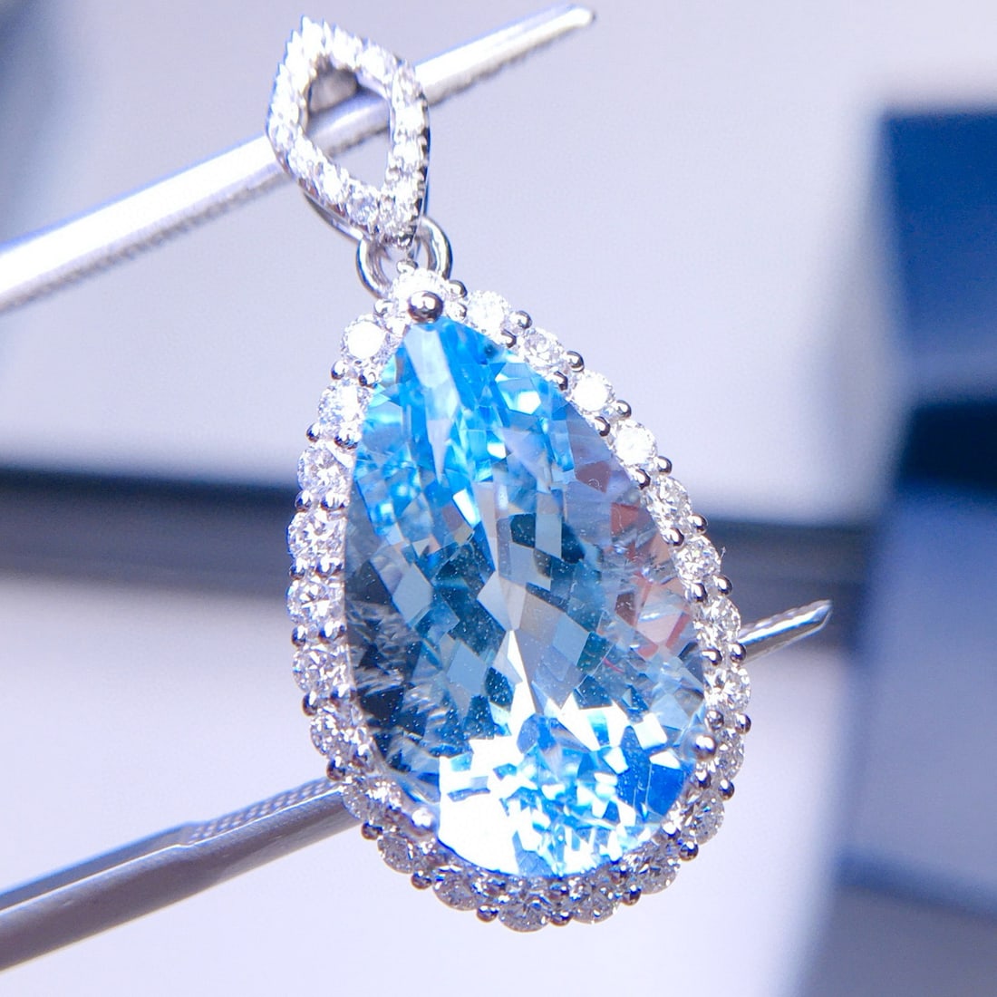 14k Gold 5.72 Ct Natural Aquamarine & Diamond Pendant( Without Chain ) - 6