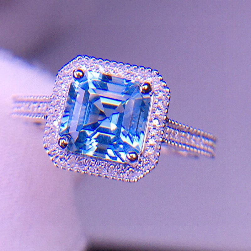 14k Gold 1.85 Ct Natural Aquamarine & Diamond Ring - 4