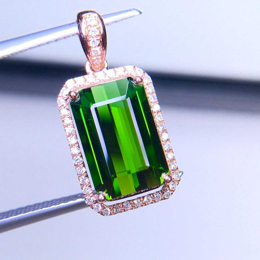 14k Gold 5.32 Ct Natural Tourmaline & Diamond Pendant( Without Chain ) - 2