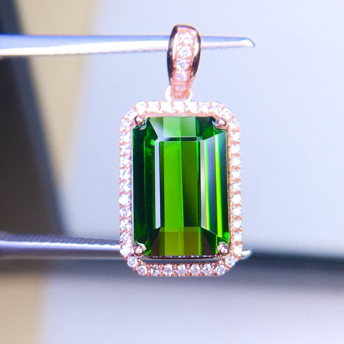 14k Gold 5.32 Ct Natural Tourmaline & Diamond Pendant( Without Chain ) - 3