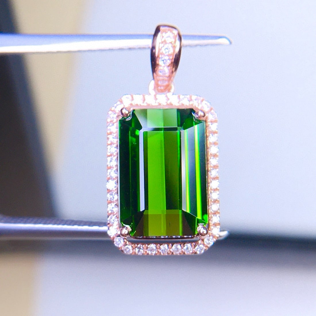 14k Gold 5.32 Ct Natural Tourmaline & Diamond Pendant( Without Chain ) - 4