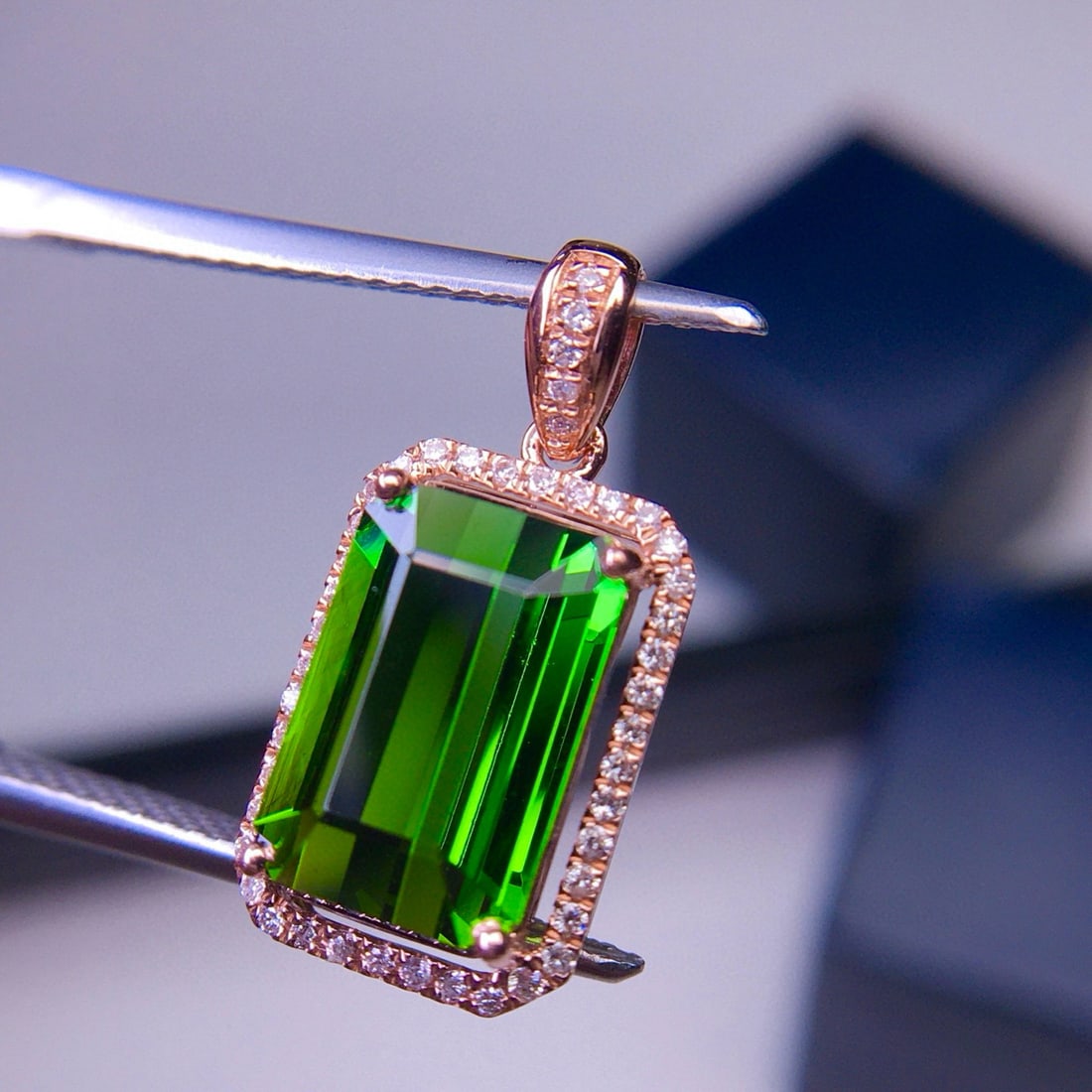 14k Gold 5.32 Ct Natural Tourmaline & Diamond Pendant( Without Chain ) - 5